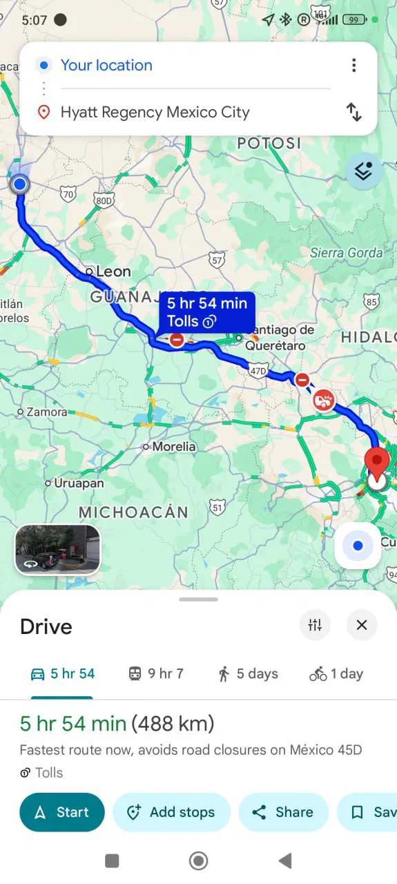 Aguascalientes → Mexico City 🌵 488км
